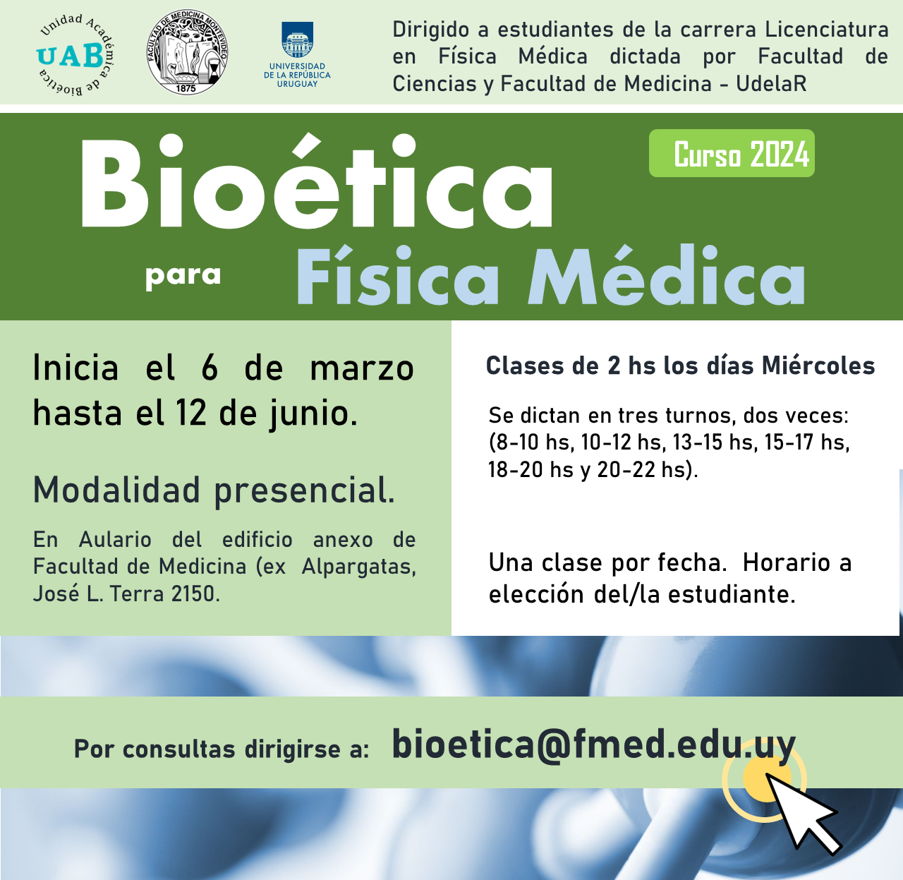 Afiche del curso de Bioética para Física Médica